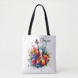 Bolsa Tote Aquarela Cello e Flores Personalizadas