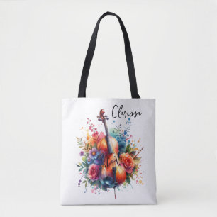 Bolsa Tote Aquarela Cello e Flores Personalizadas