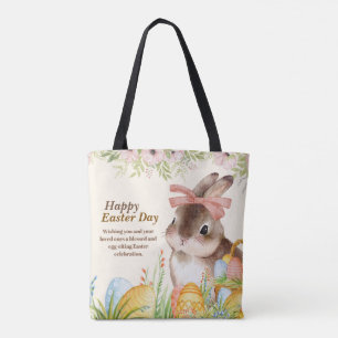 Bolsa Tote Aquarela Coelhinho Floral com Laço Dia Feliz Pásco