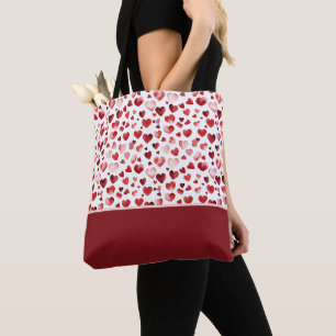 Bolsa Tote Aquarela Corações Vermelhos Bloco de Cores do Dia