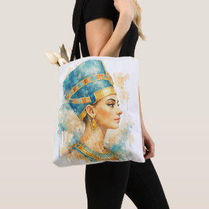 Bolsa Tote Aquarela da Rainha Nefertiti Arte Egípcia Antiga