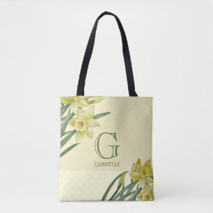 Bolsa Tote Aquarela Daffodils Flor Monograma do Retrato