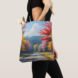 Bolsa Tote Aquarela de Estrada Rural Outonal Pastel