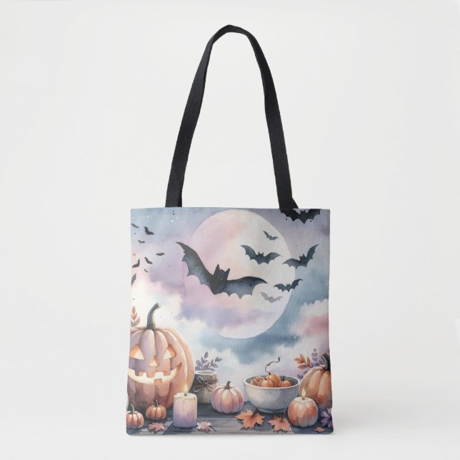 Bolsa Tote Aquarela de Halloween (Frente)