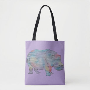 Bolsa Tote Aquarela de hipopótamo