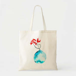 Bolsa Tote Aquarela de Ikebana vaso azul