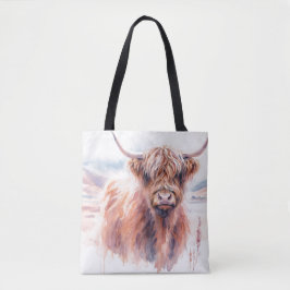 Bolsa Tote Aquarela de Paisagem de Vaca Superior