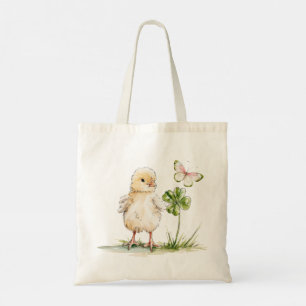 Bolsa Tote Aquarela de Pintinho com Trevo de Quatro Folhas