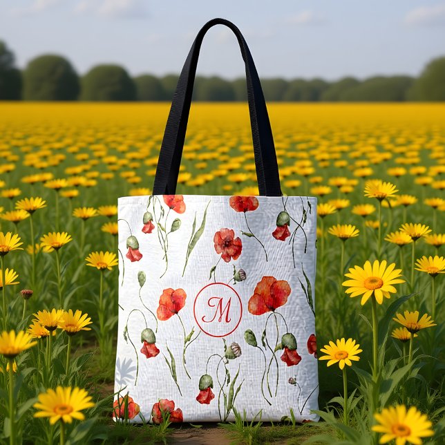 Bolsa Tote Aquarela Delicar Poppies Selvagens (Criador carregado)