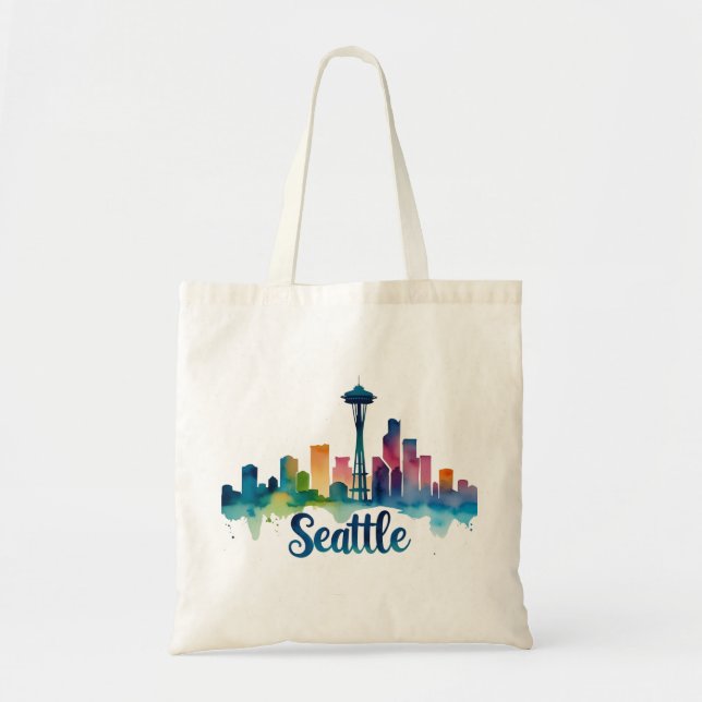 Bolsa Tote Aquarela do horizonte de Seattle (Frente)