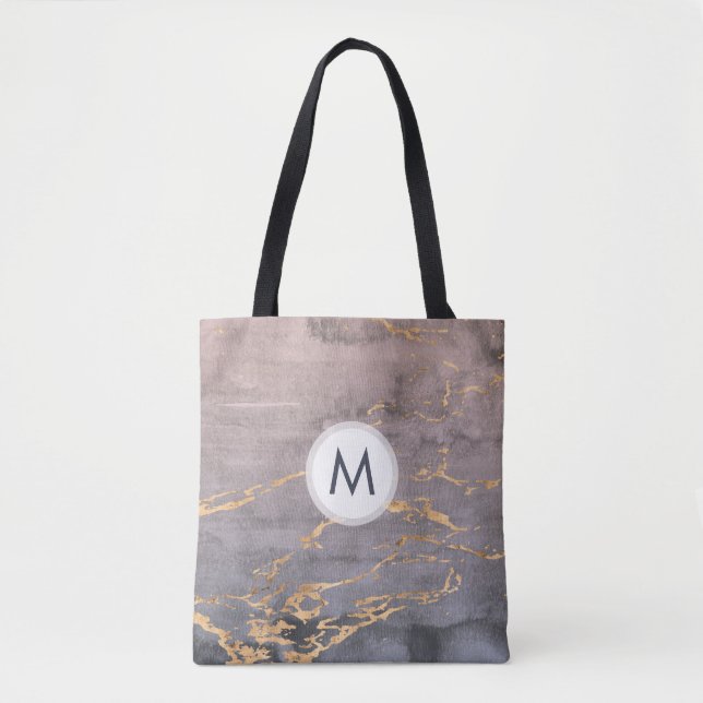 Bolsa Tote Aquarela e Monograma Dourado (Frente)