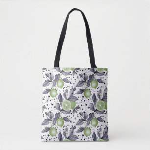 Bolsa Tote aquarela esboçada com detalhes das folhas verdes,