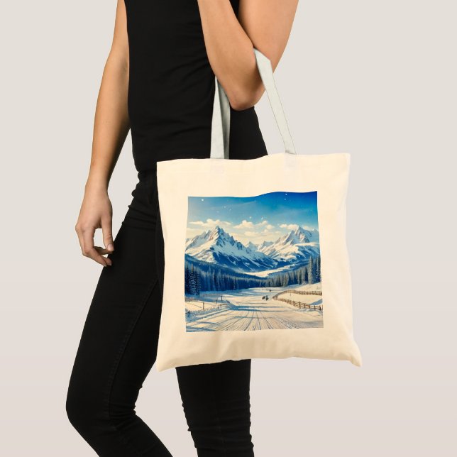 Bolsa Tote aquarela esportes de inverno neve coberta (Frente (produto))