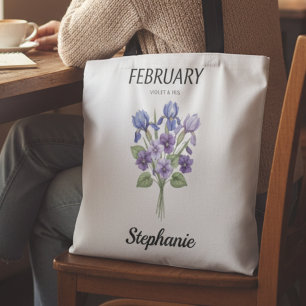 Bolsa Tote Aquarela Flor de Nascimento de Fevereiro Aniversár