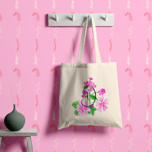 Bolsa Tote Aquarela flor rosa com a sua inicial.