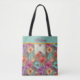Bolsa Tote Aquarela Floral Laranja Aquático Rosa Creme Botâni