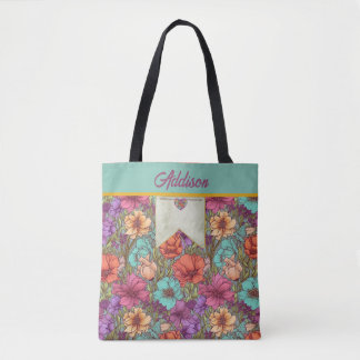 Bolsa Tote Aquarela Floral Laranja Rosa Creme Aquática Botâni