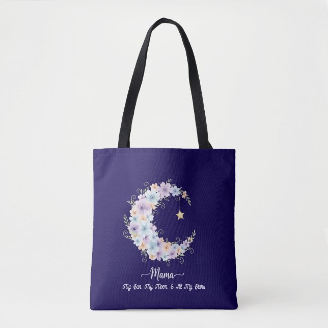 Bolsa Tote Aquarela Floral Lua Mamãe (Frente)
