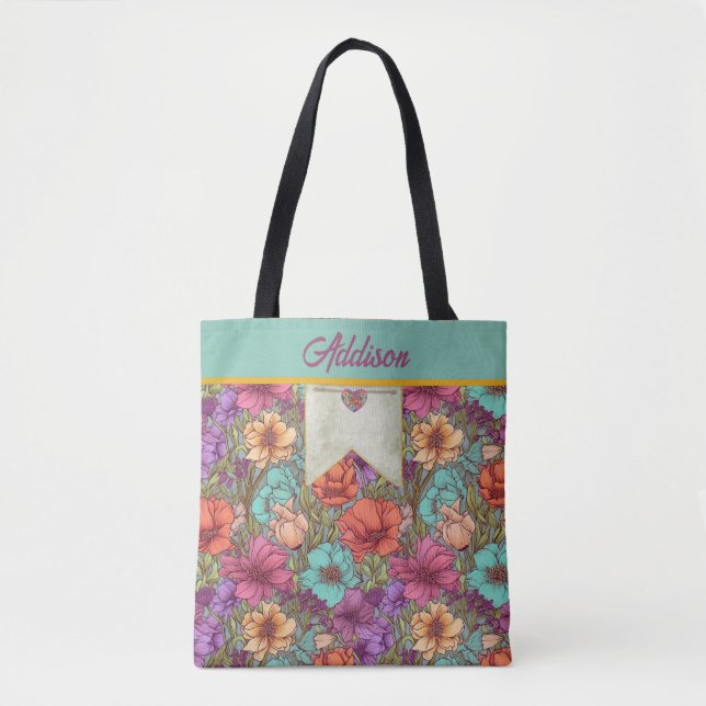 Bolsa Tote Aquarela Floral Rosa Creme Água Laranja Botânica (Frente)