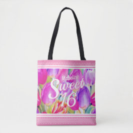 Bolsa Tote Aquarela Floral Rosa Elegante com Trim Rosa