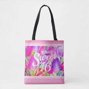 Bolsa Tote Aquarela Floral Rosa Elegante com Trim Rosa