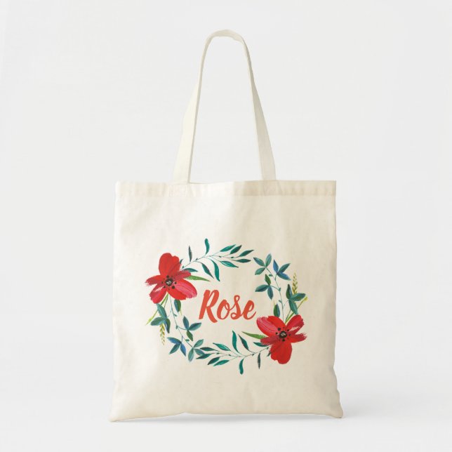 Bolsa Tote Aquarela Floral SeuNome (Frente)