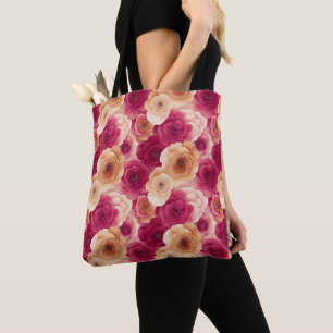 Bolsa Tote Aquarela Flores de Primavera Rosa Pintadas Vibrant