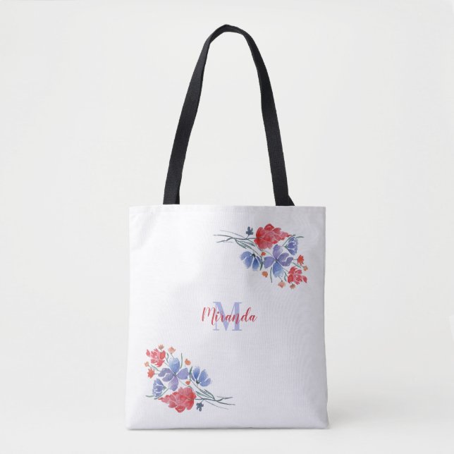 Bolsa Tote Aquarela, flores, personalizadas (Frente)