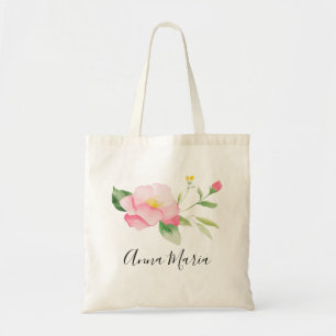 Bolsa Tote Aquarela Flores Rosa Claro Florais de Primavera No