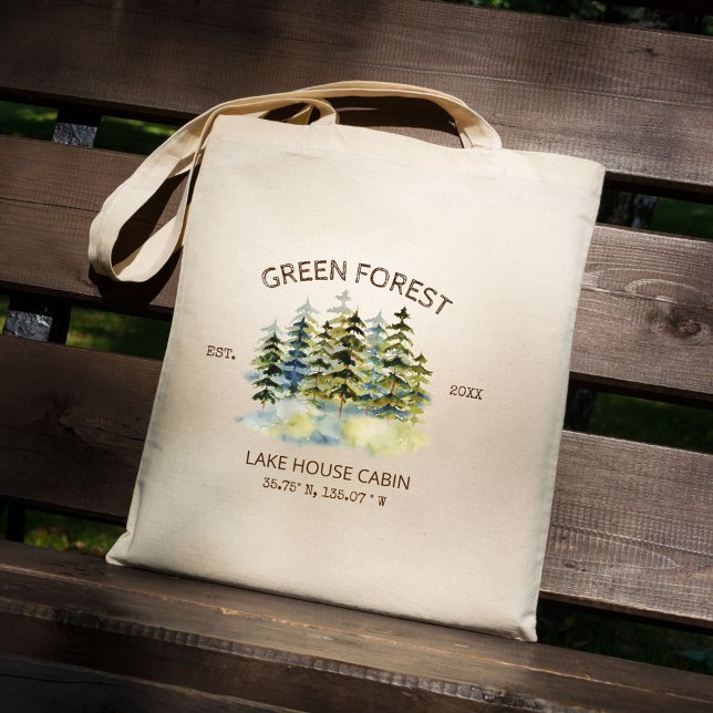 Bolsa Tote Aquarela Floresta Verde Enevoada Vintage (In situ)
