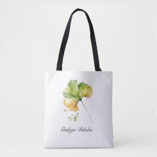 Bolsa Tote Aquarela Folha de Ginkgo Biloba Bem-Estar Botânico