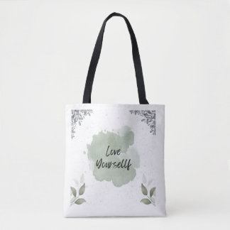 Bolsa Tote Aquarela Folhas Verdes e Brancas