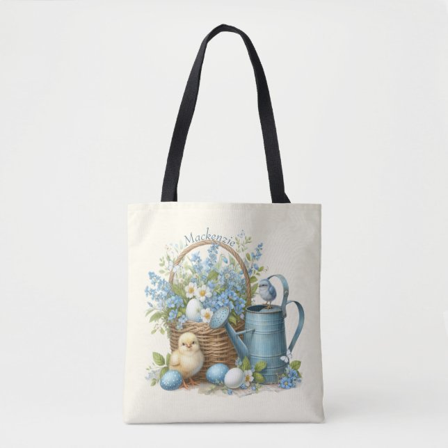Bolsa Tote Aquarela Frango de Páscoa Personalizado (Frente)