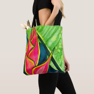 Bolsa Tote Aquarela heliconia flor tropical