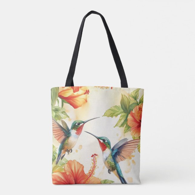 Bolsa Tote Aquarela Hummingbird e Flores Design (Verso)