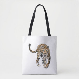 Bolsa Tote aquarela leopardo gato da selva animal pintado ver