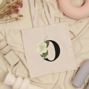 Bolsa Tote Aquarela Magnolia Flor Monograma Inicial