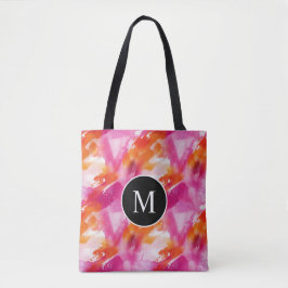Bolsa Tote Aquarela Monograma Laranja Rosa Abstrato
