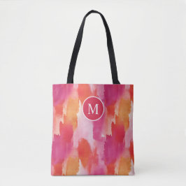 Bolsa Tote Aquarela Monograma Laranja Rosa Abstrato