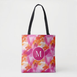 Bolsa Tote Aquarela Monograma Rosa Laranja Abstrato