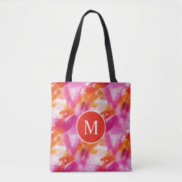 Bolsa Tote Aquarela Monograma Rosa Laranja Abstrato