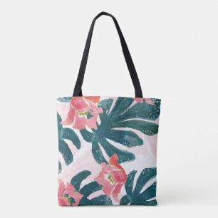 Bolsa Tote Aquarela Palma Tropical, Hibisco Havaiano