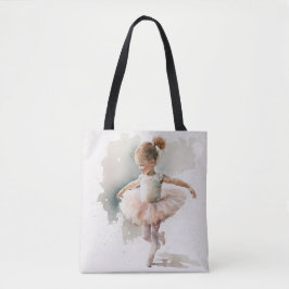 Bolsa Tote aquarela pequena, bailarina fofa com um vestido ro
