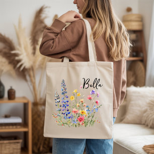 Bolsa Tote Aquarela personalizada de flores silvestres para M