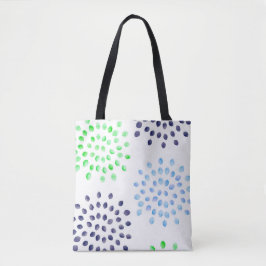 Bolsa Tote Aquarela Pétala de Flor Azul Verde Claro