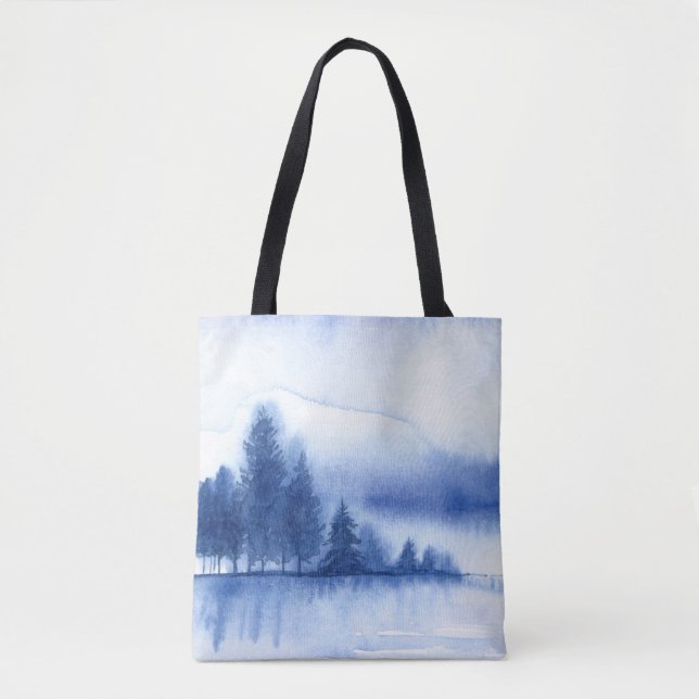Bolsa Tote Aquarela Pinheiros de inverno (Frente)