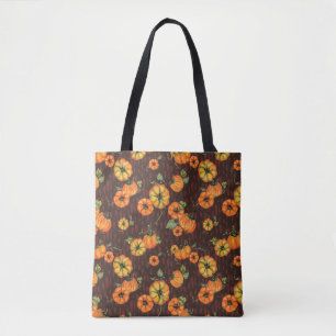 Bolsa Tote Aquarela Pintura Outono Abóboras Laranja/Preto