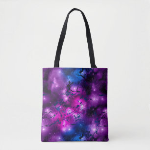 Bolsa Tote Aquarela Rosa, Roxo e Azul Galáxia Mármore
