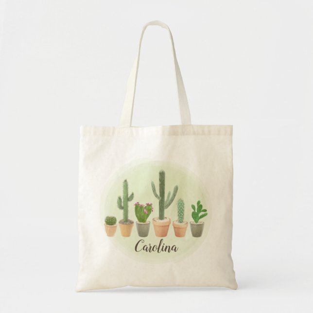 Bolsa Tote Aquarela Suculenta Plantas Potentes Modernas (Frente)