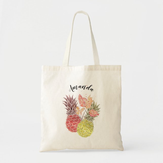 Bolsa Tote Aquarela tropical abacaxi madrinha (Frente)
